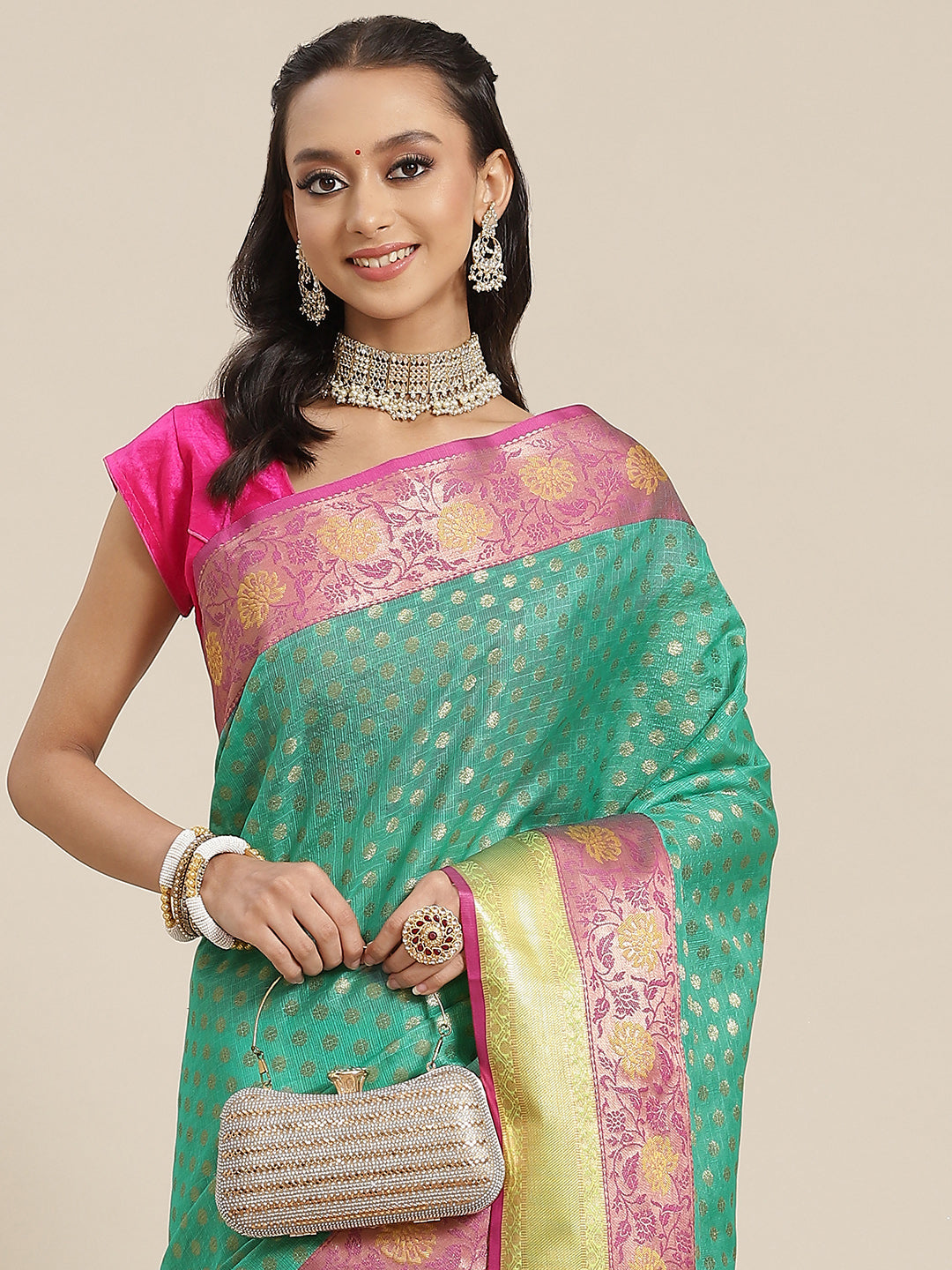 Hiral Fashion Green Kanjeevaram Art Silk Woven Design Saree