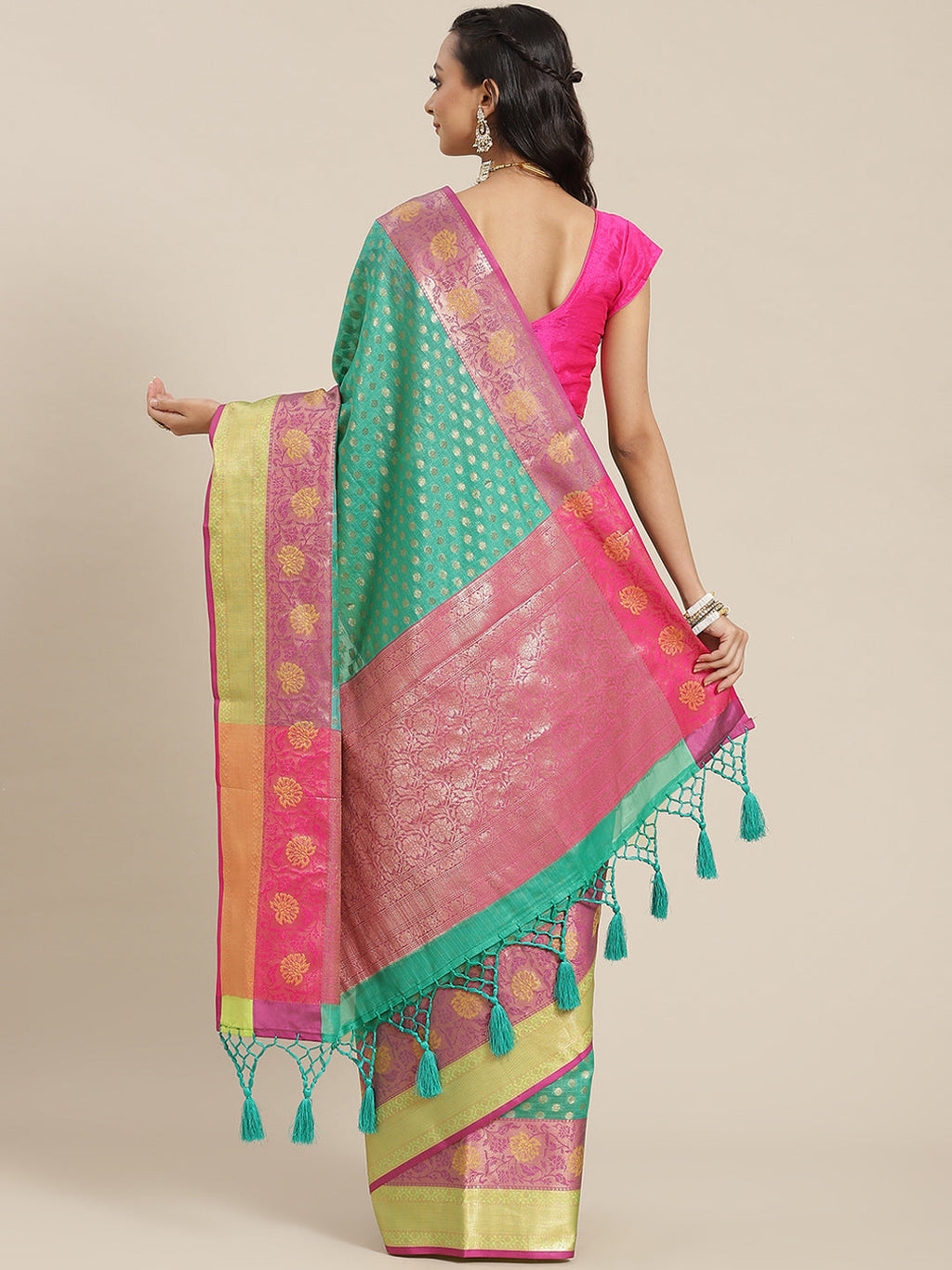 Hiral Fashion Green Kanjeevaram Art Silk Woven Design Saree