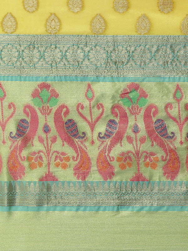 Yellow Art Silk Woven Zari Design Ethnic Motifs Saree with Unstitched Blouse - Hiral Fashion