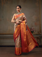 Multicolor Pure Silk Woven Zari Design Floral Saree with Unstitched Blouse - Hiral Fashion