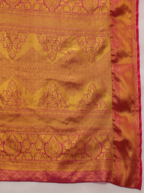 Multicolor Pure Silk Woven Zari Design Floral Saree with Unstitched Blouse - Hiral Fashion