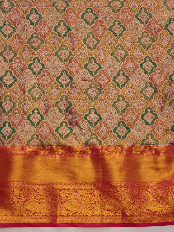 Multicolor Pure Silk Woven Zari Design Floral Saree with Unstitched Blouse - Hiral Fashion