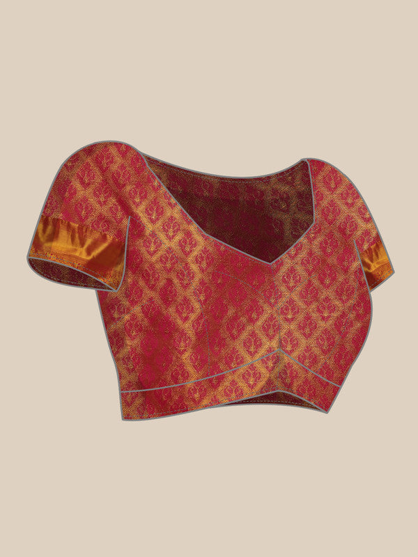 Multicolor Pure Silk Woven Zari Design Floral Saree with Unstitched Blouse - Hiral Fashion