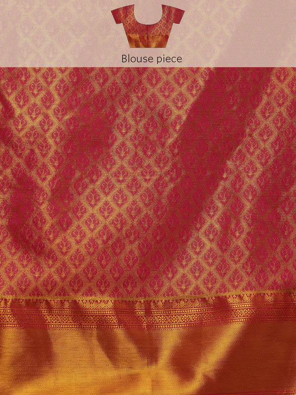 Multicolor Pure Silk Woven Zari Design Floral Saree with Unstitched Blouse - Hiral Fashion