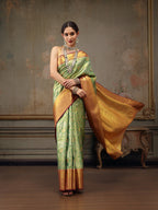 Green Pure Silk Woven Zari Design Floral Saree with Unstitched Blouse - Hiral Fashion