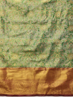Green Pure Silk Woven Zari Design Floral Saree with Unstitched Blouse - Hiral Fashion