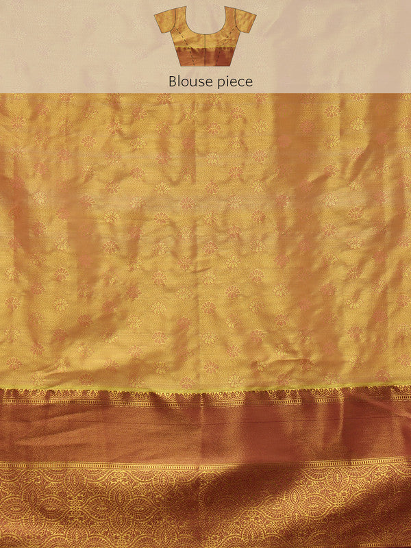 Green Pure Silk Woven Zari Design Floral Saree with Unstitched Blouse - Hiral Fashion