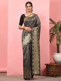 Hiral Fashion Black Banarasi Art Silk Striped Zari Woven Saree