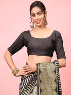 Hiral Fashion Black Banarasi Art Silk Striped Zari Woven Saree