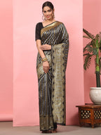 Hiral Fashion Black Banarasi Art Silk Striped Zari Woven Saree
