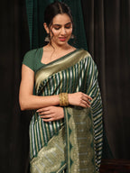 Hiral Fashion Green Banarasi Art Silk Striped Zari Woven Saree