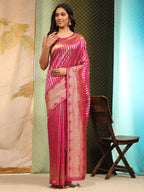 Hiral Fashion Pink Banarasi Art Silk Striped Zari Woven Saree