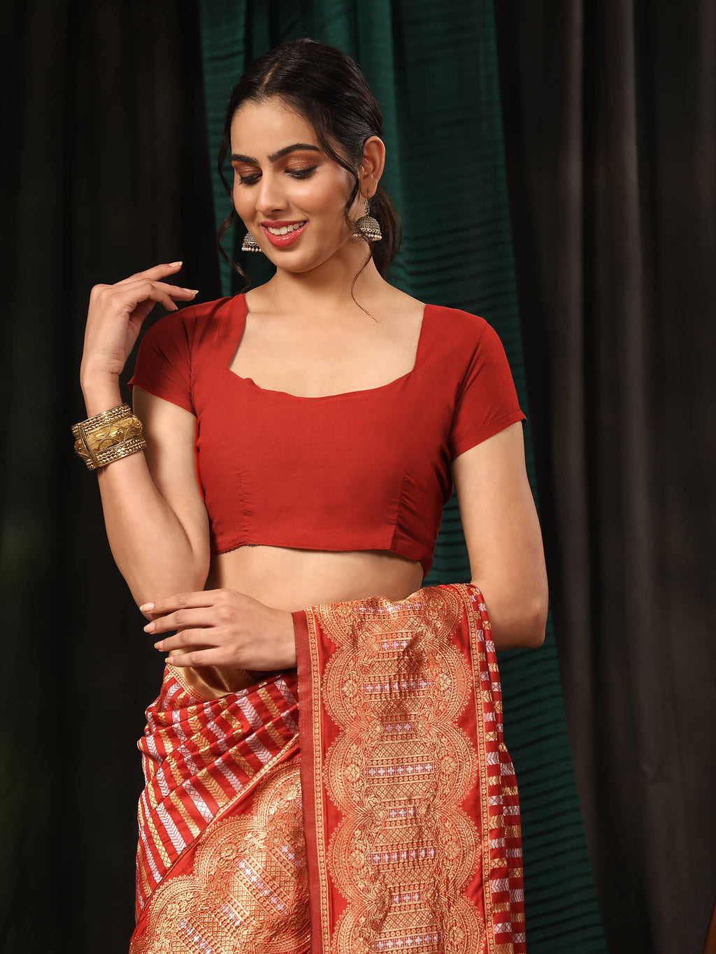Hiral Fashion Red Banarasi Art Silk Striped Zari Woven Saree
