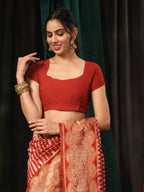 Hiral Fashion Red Banarasi Art Silk Striped Zari Woven Saree