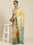 Hiral Fashion Beige Kanjeevaram Art Silk Floral Woven Design Saree