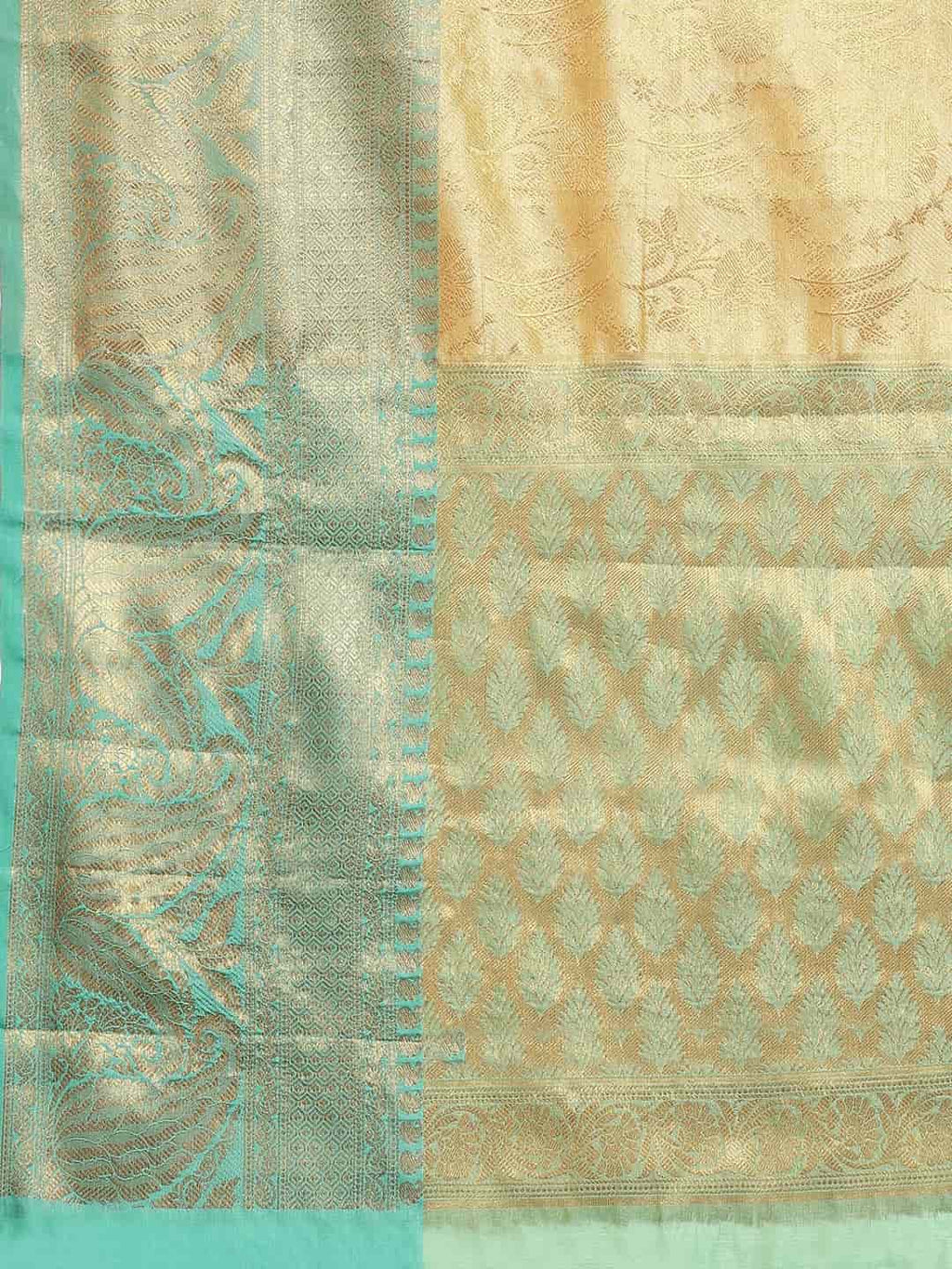 Hiral Fashion Beige Kanjeevaram Art Silk Floral Woven Design Saree