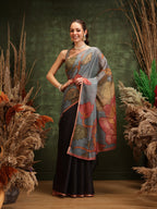 Hiral Fashion Black Cotton Silk Floral Digital Printed Saree