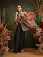 Hiral Fashion Black Cotton Silk Floral Digital Printed Saree