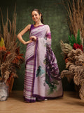Hiral Fashion Lavender Cotton Silk Stripes Digital Printed Saree