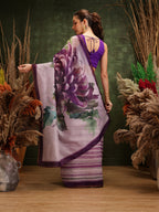 Hiral Fashion Lavender Cotton Silk Stripes Digital Printed Saree