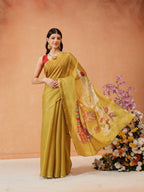 Hiral Fashion Mustard Cotton Silk Kalamkari Digital Printed Saree