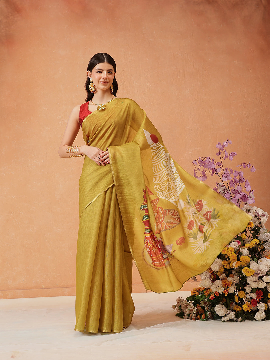 Hiral Fashion Mustard Cotton Silk Kalamkari Digital Printed Saree