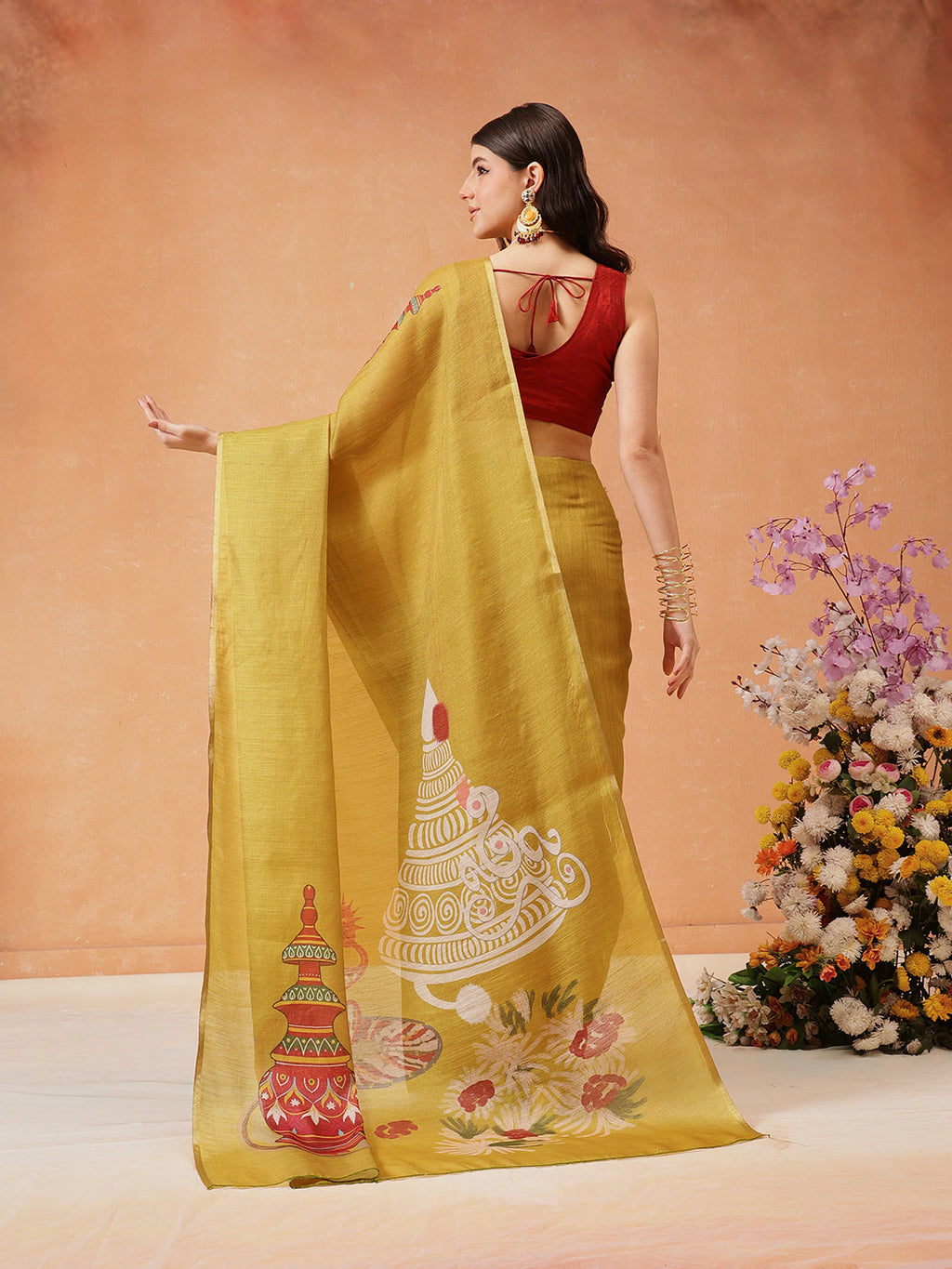 Hiral Fashion Mustard Cotton Silk Kalamkari Digital Printed Saree