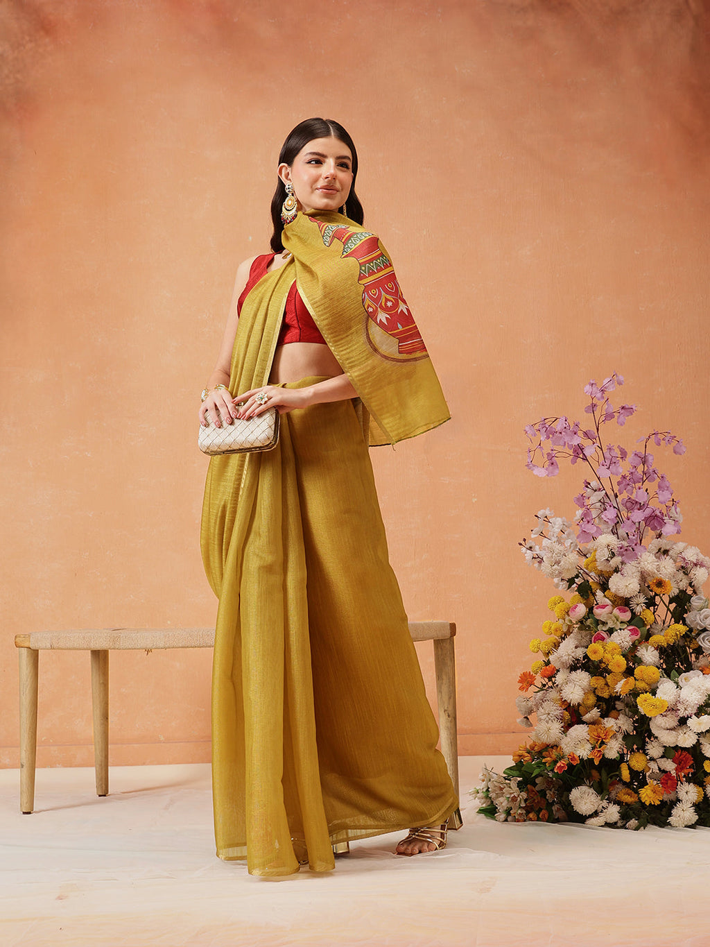 Hiral Fashion Mustard Cotton Silk Kalamkari Digital Printed Saree