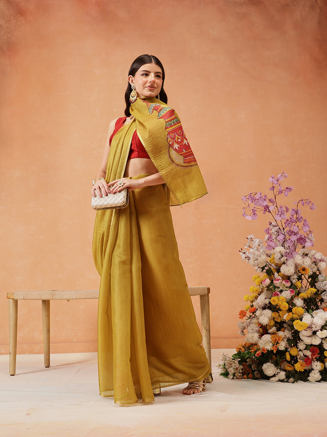 Hiral Fashion Mustard Cotton Silk Kalamkari Digital Printed Saree