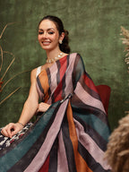 Hiral Fashion Black Cotton Silk Abstract Digital Printed Saree