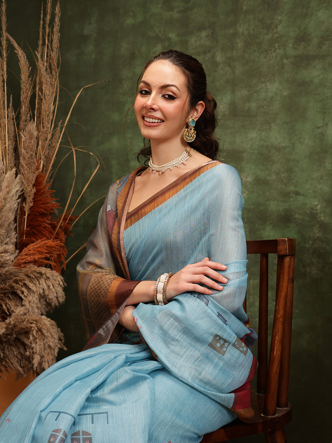 Hiral Fashion Teal Cotton Silk Kalamkari Digital Printed Saree