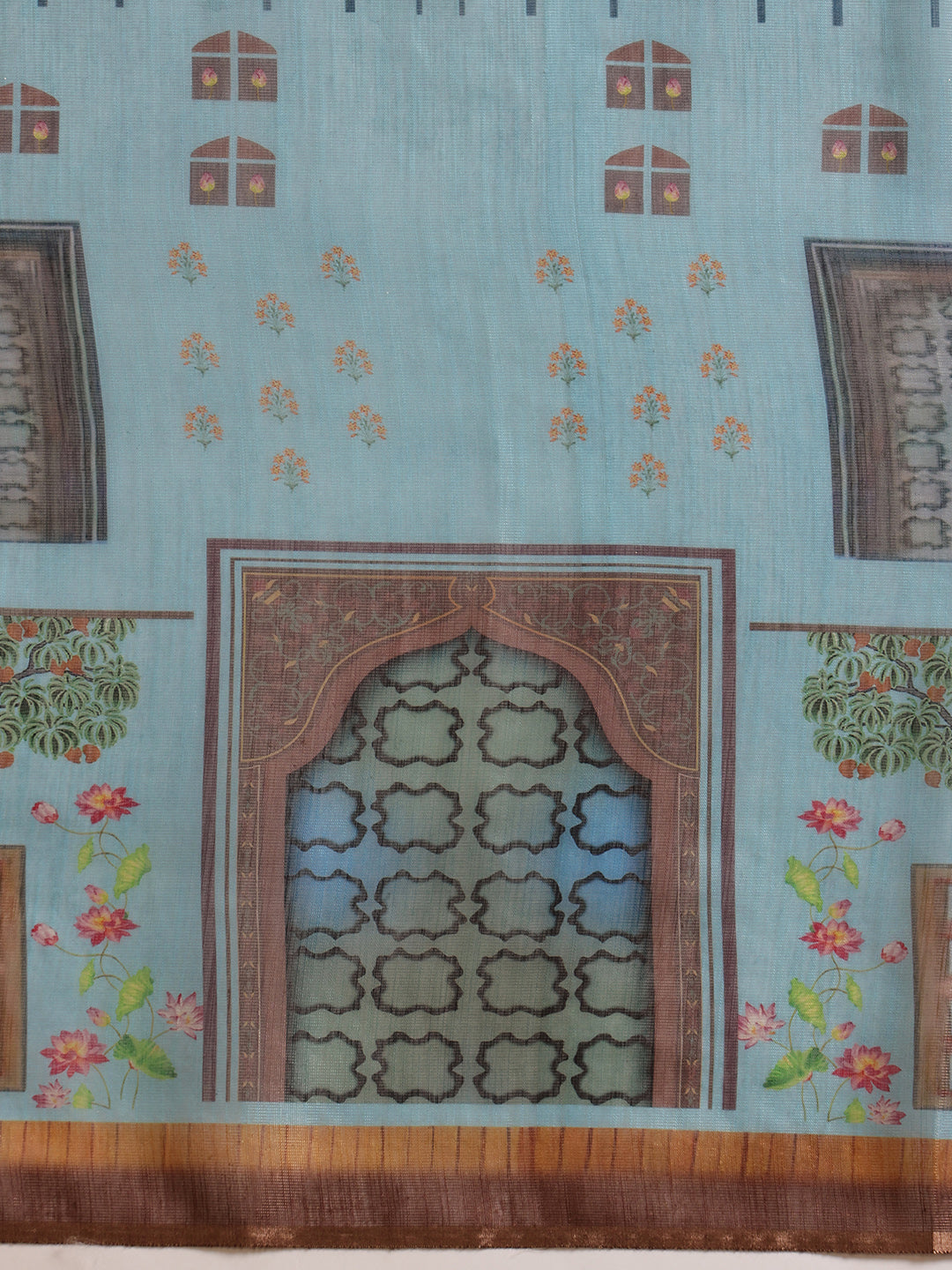 Hiral Fashion Teal Cotton Silk Kalamkari Digital Printed Saree