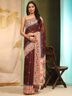 Hiral Fashion Brown Paithani Cotton Blend Floral Digital Printed Saree