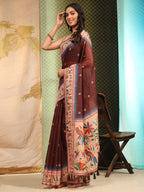 Hiral Fashion Brown Paithani Cotton Blend Floral Digital Printed Saree