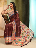 Hiral Fashion Brown Paithani Cotton Blend Floral Digital Printed Saree
