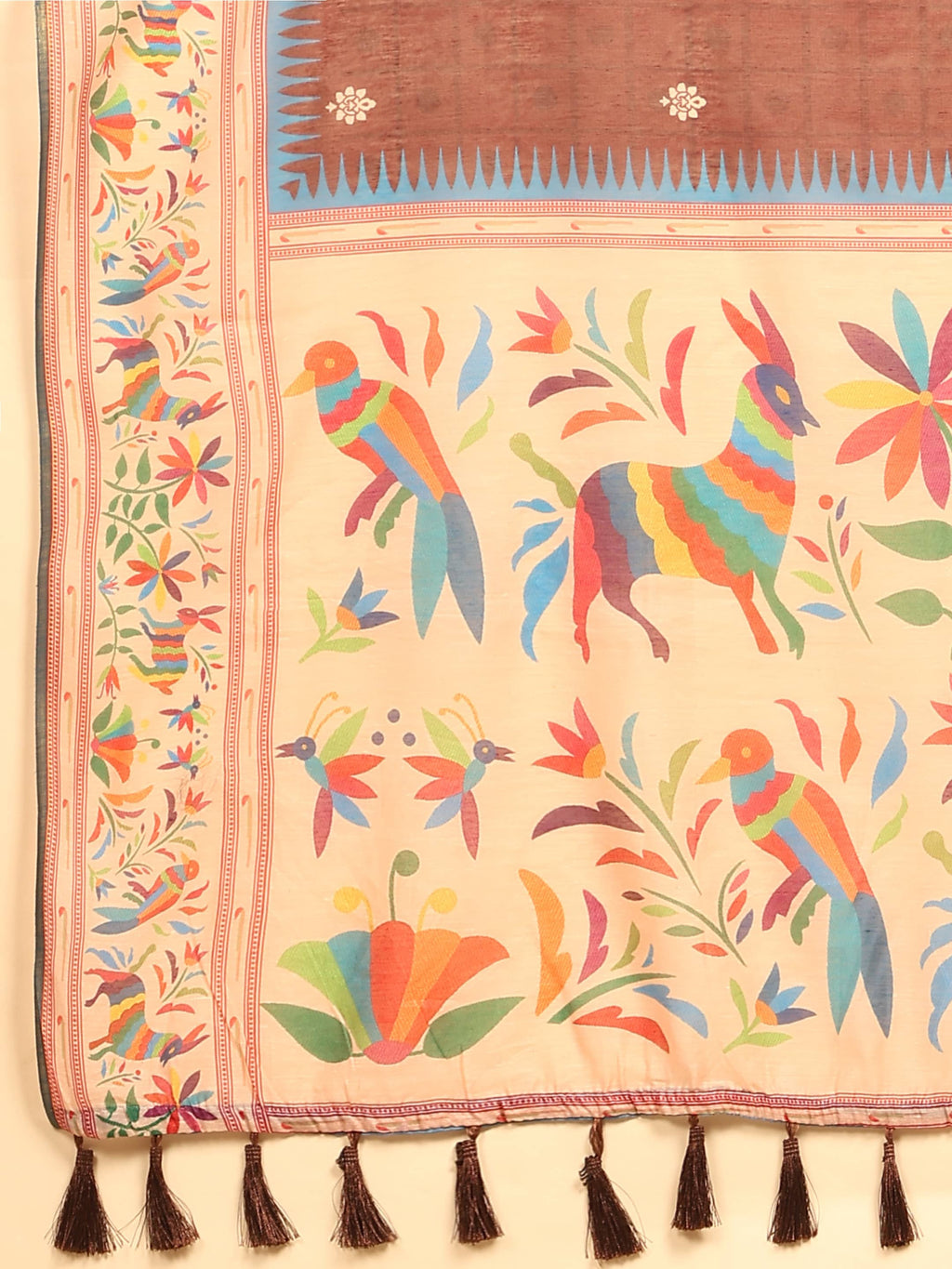 Hiral Fashion Brown Paithani Cotton Blend Floral Digital Printed Saree