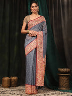Hiral Fashion Grey Paithani Cotton Blend Geomatric Digital Printed Saree