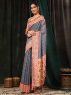 Hiral Fashion Grey Paithani Cotton Blend Geomatric Digital Printed Saree