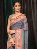 Hiral Fashion Grey Paithani Cotton Blend Geomatric Digital Printed Saree