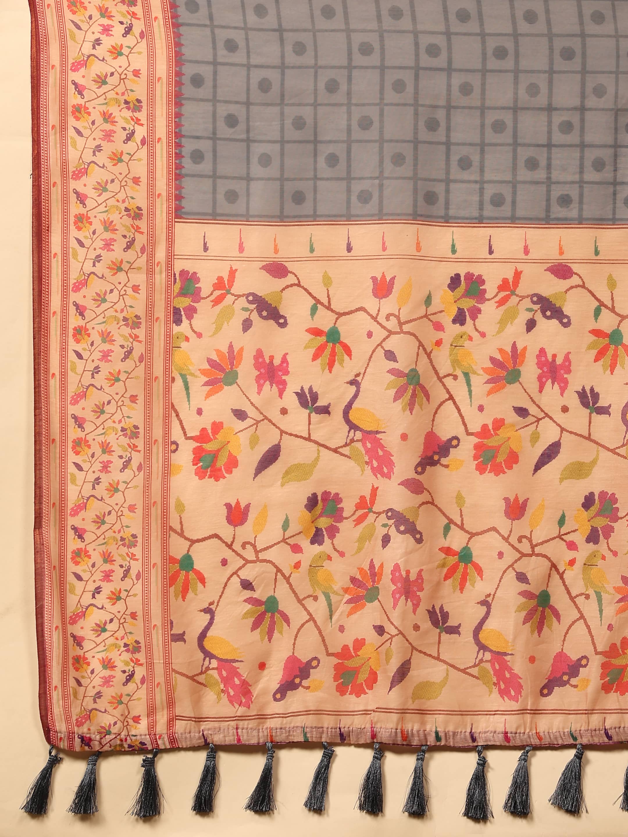 Hiral Fashion Grey Paithani Cotton Blend Geomatric Digital Printed Saree