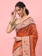 Hiral Fashion Orange Paithani Cotton Blend Polka Dots Digital Printed Saree