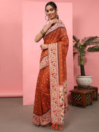 Hiral Fashion Orange Paithani Cotton Blend Polka Dots Digital Printed Saree