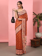 Hiral Fashion Orange Paithani Cotton Blend Polka Dots Digital Printed Saree