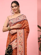 Hiral Fashion Orange Paithani Cotton Blend Polka Dots Digital Printed Saree