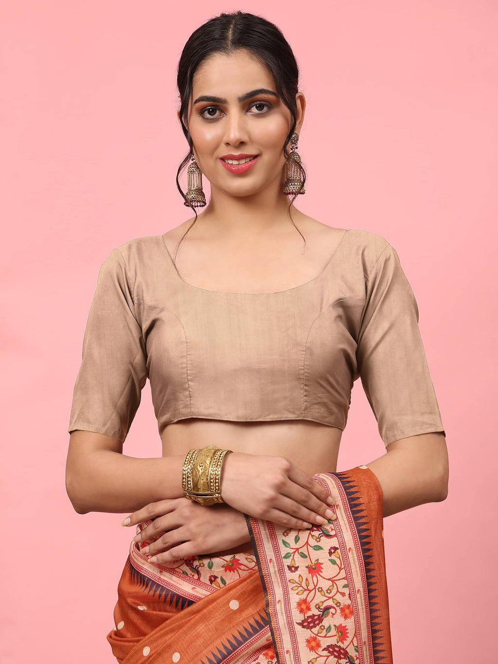 Hiral Fashion Orange Paithani Cotton Blend Polka Dots Digital Printed Saree
