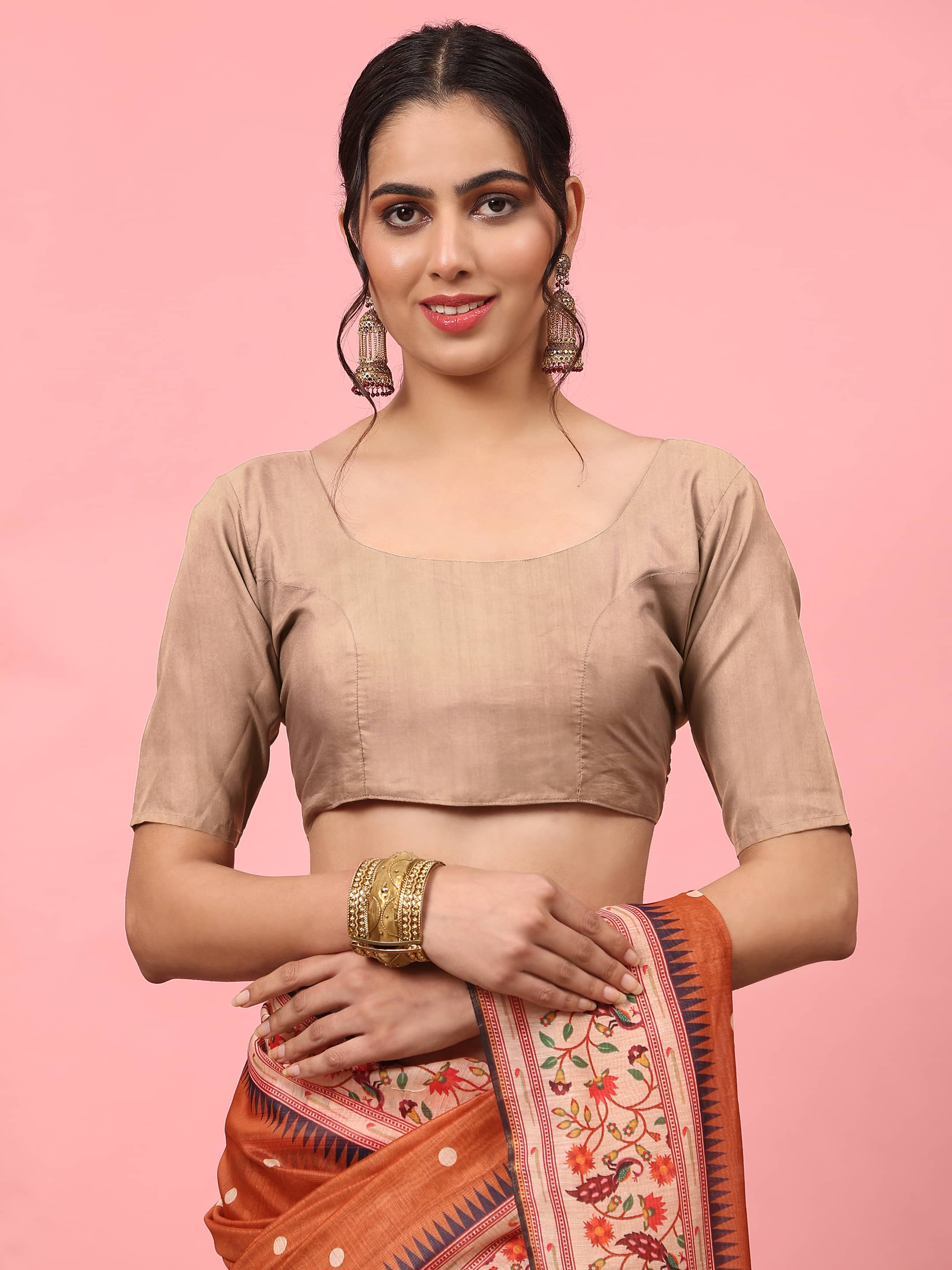 Hiral Fashion Orange Paithani Cotton Blend Polka Dots Digital Printed Saree