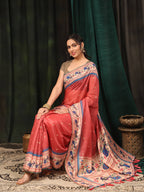 Hiral Fashion Pink Paithani Cotton Blend Animal Print Digital Printed Saree