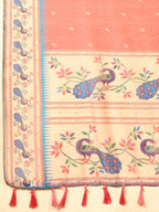 Hiral Fashion Pink Paithani Cotton Blend Animal Print Digital Printed Saree