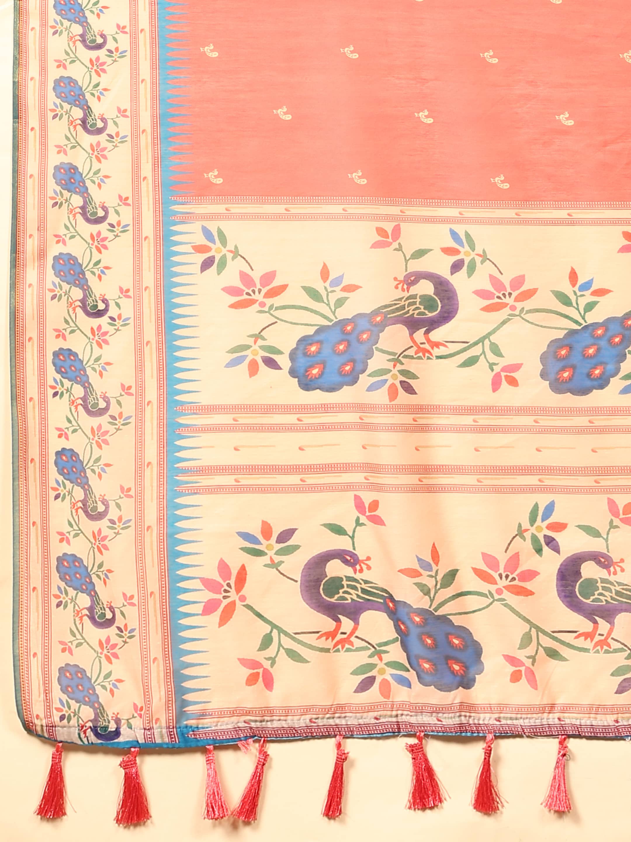Hiral Fashion Pink Paithani Cotton Blend Animal Print Digital Printed Saree
