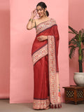 Hiral Fashion Red Paithani Cotton Blend Solid Digital Printed Saree